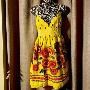 Bright Yellow Sunflower Short Dress Sz L